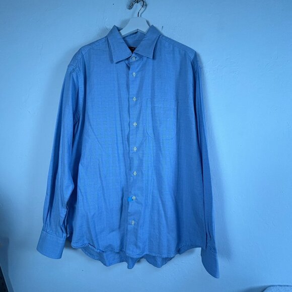 Gitman Bros Mens Blue Plaid Long Sleeve Button-Up Shirt XL 100% Cotton USA Made - Picture 1 of 7